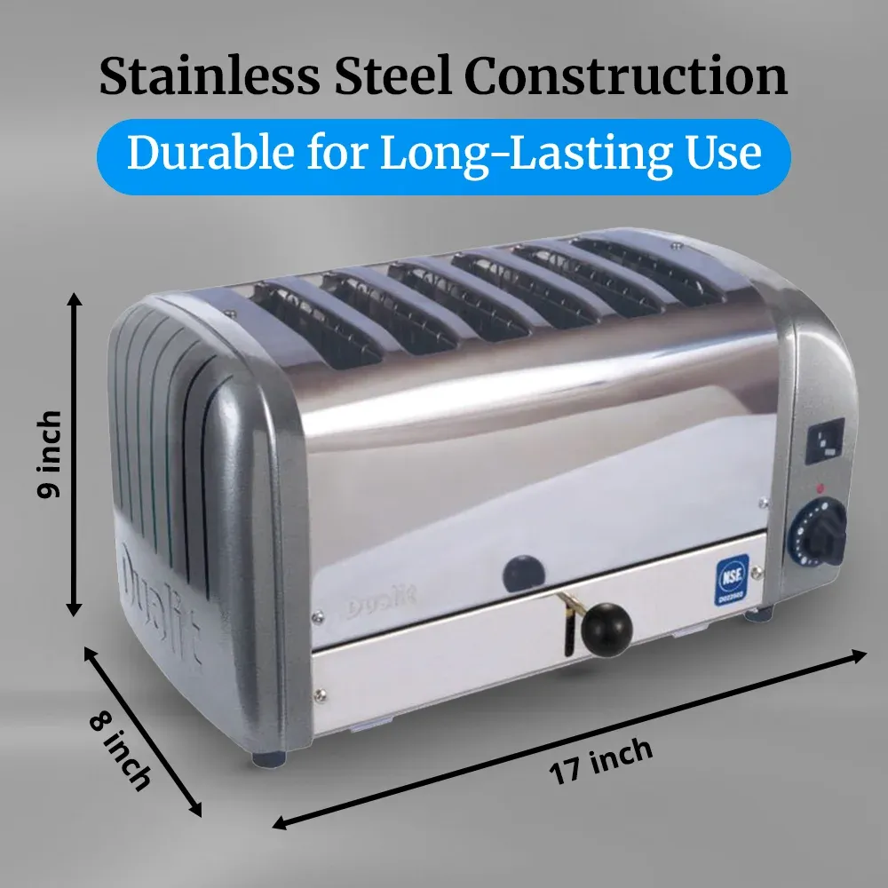 Cadco six-slice standard toaster, commercial kitchen compact stainless steel, high-speed slots, adjustable, catering durable easy-clean.