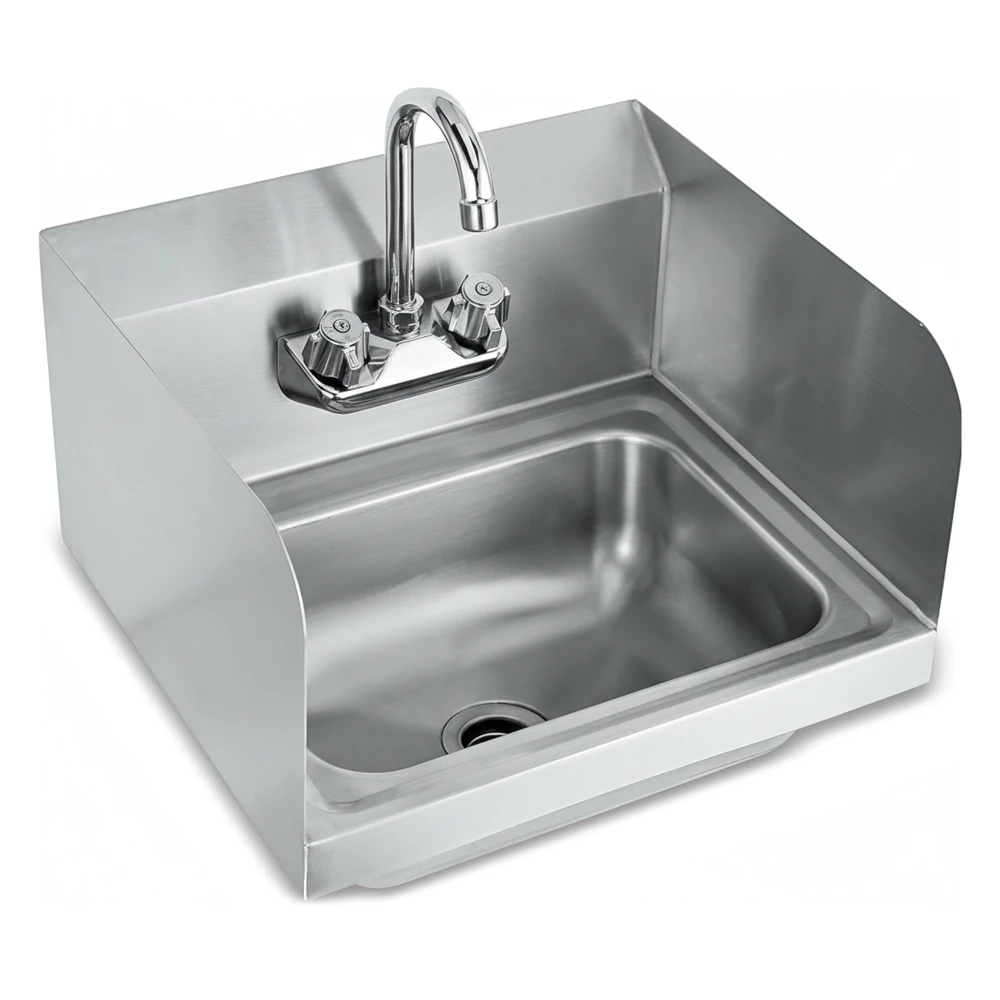 ChefPro Series Wall-Mounted 17" x 15" Stainless Steel Hand Sink with Side Splash & Gooseneck Faucet