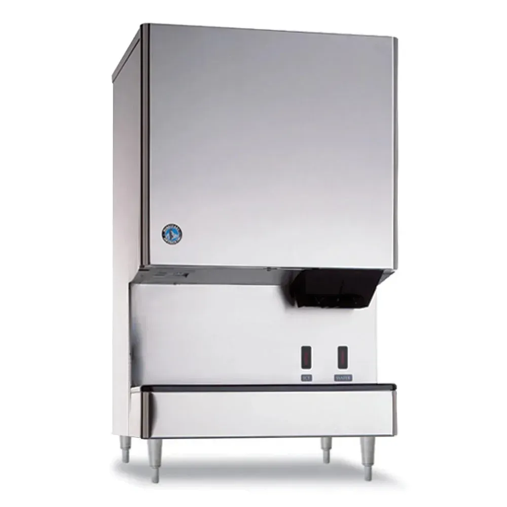 Compact nugget ice and water dispenser from Hoshizaki America makes five hundred ninety pounds per day, with a stainless finish for tight spots.