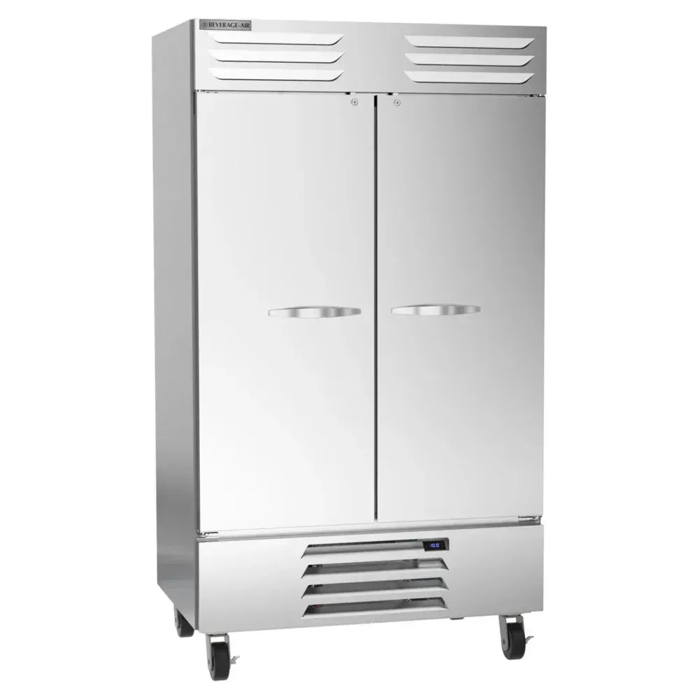 Beverage-Air two-section solid door reach-in freezer offers high-volume capacity for busy commercial kitchens and foodservice environments.