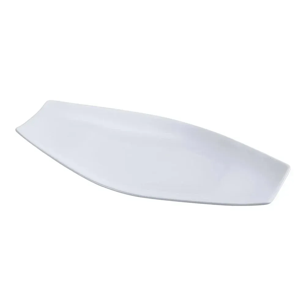 Yanco fuji rectangular platter in white chinaware, durable and stylish, perfect for serving main courses, appetizers, or sides in restaurants.