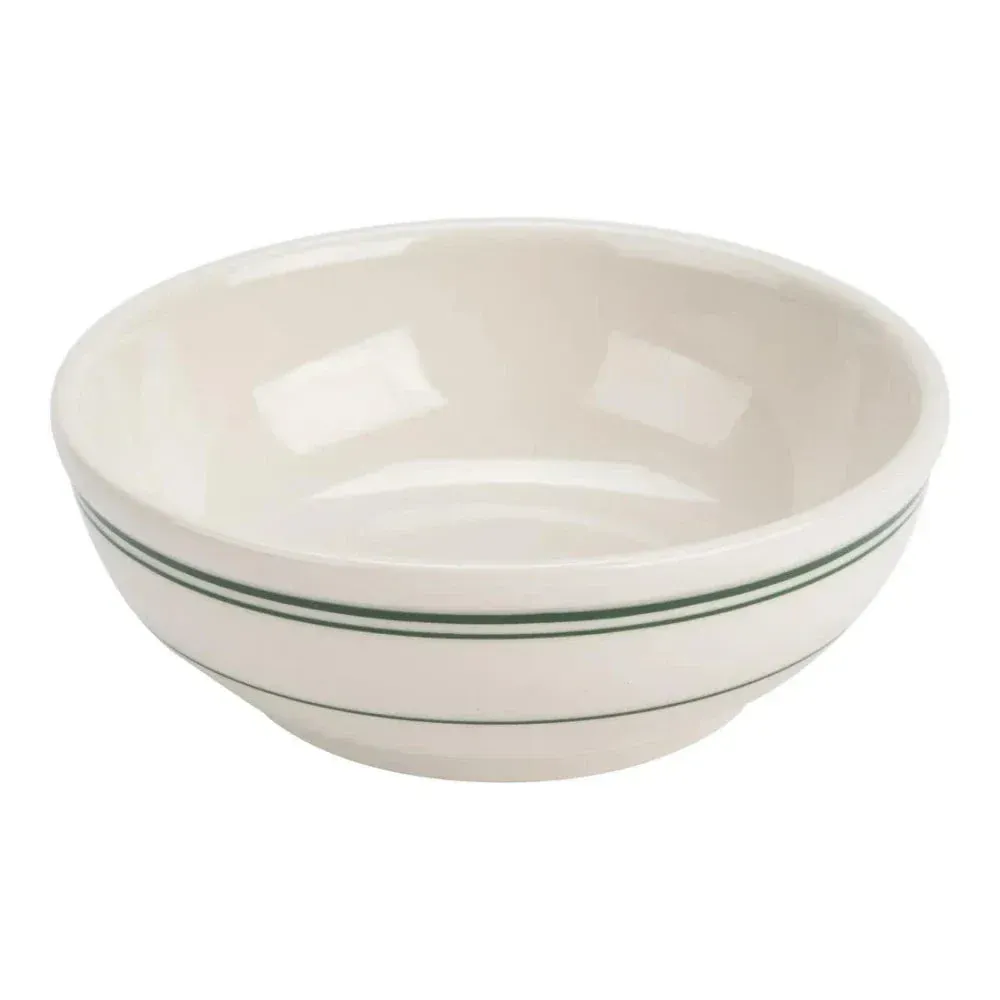 Yanco green band nappie bowl in white chinaware, practical and elegant, ideal for serving soups, sides, or main dishes in restaurants and cafes.