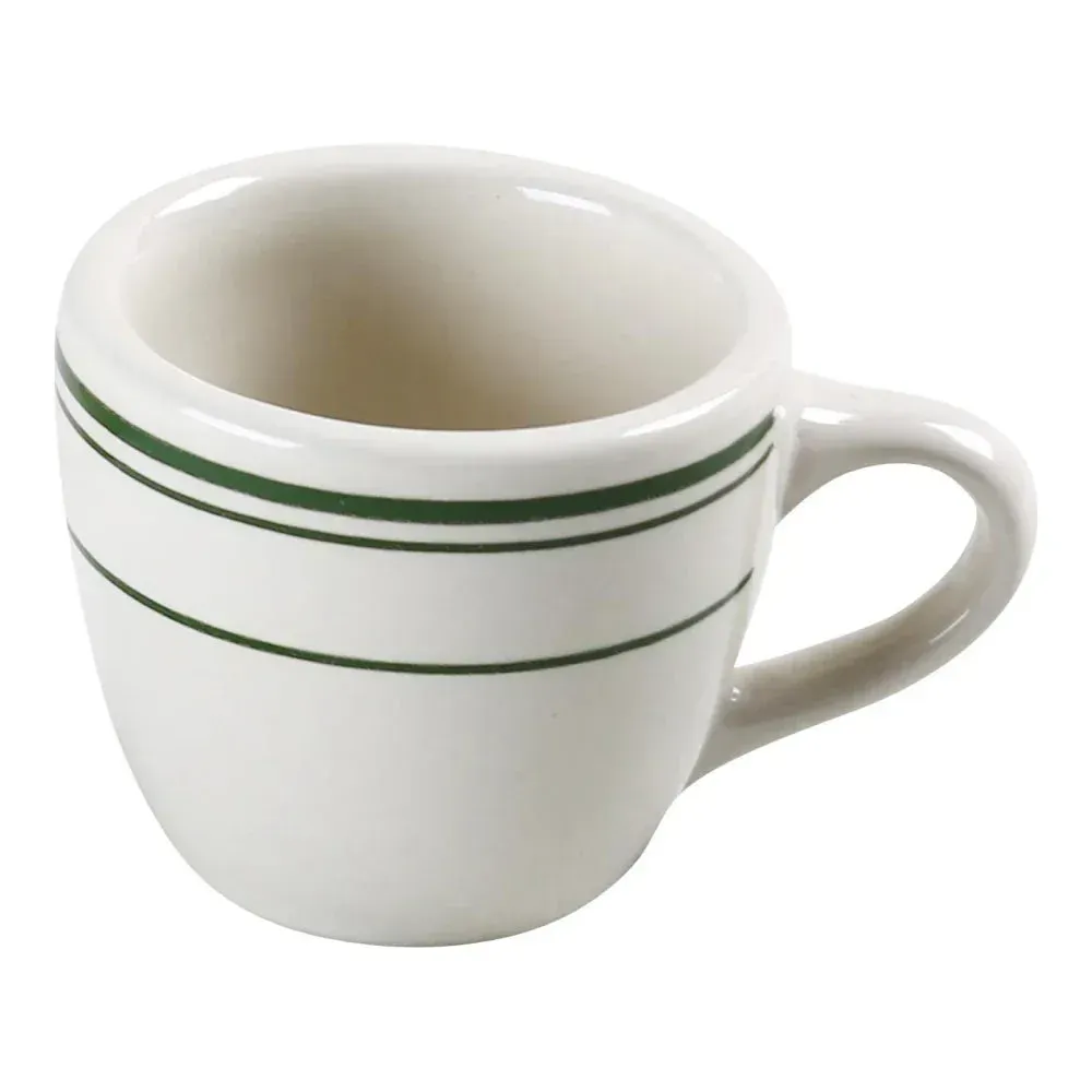 Yanco China green band petite cup, white ceramic with green rim, ideal for espresso, sake, or specialty beverage service in fine dining.