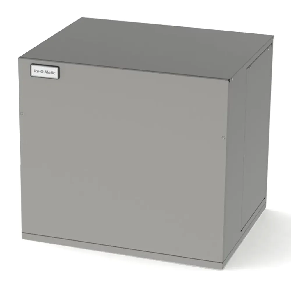 Ice-O-Matic stainless steel pearl nugget ice machine head with remote cooling, without storage bin, designed for consistent commercial ice output.