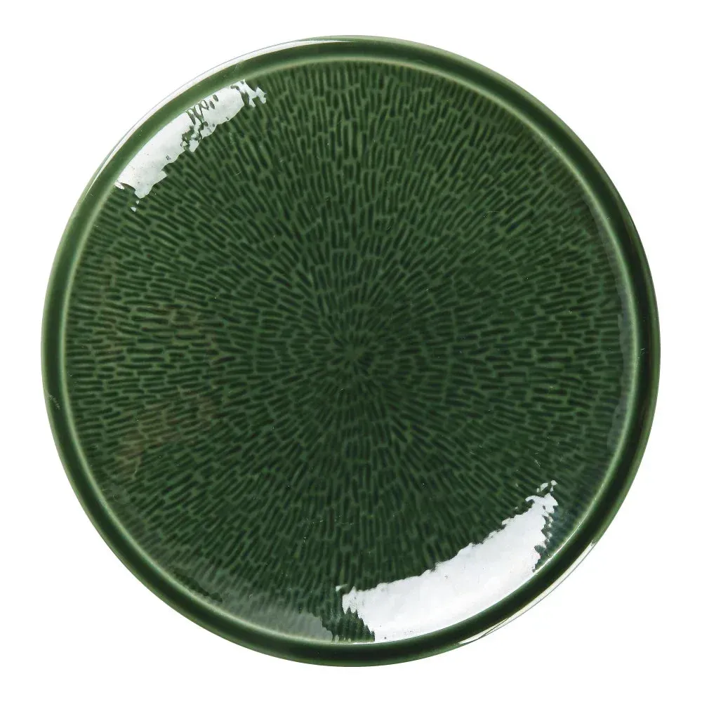 Yanco China green chinaware round plate, durable reusable catering serveware, perfect for sides and shared appetizer presentations.