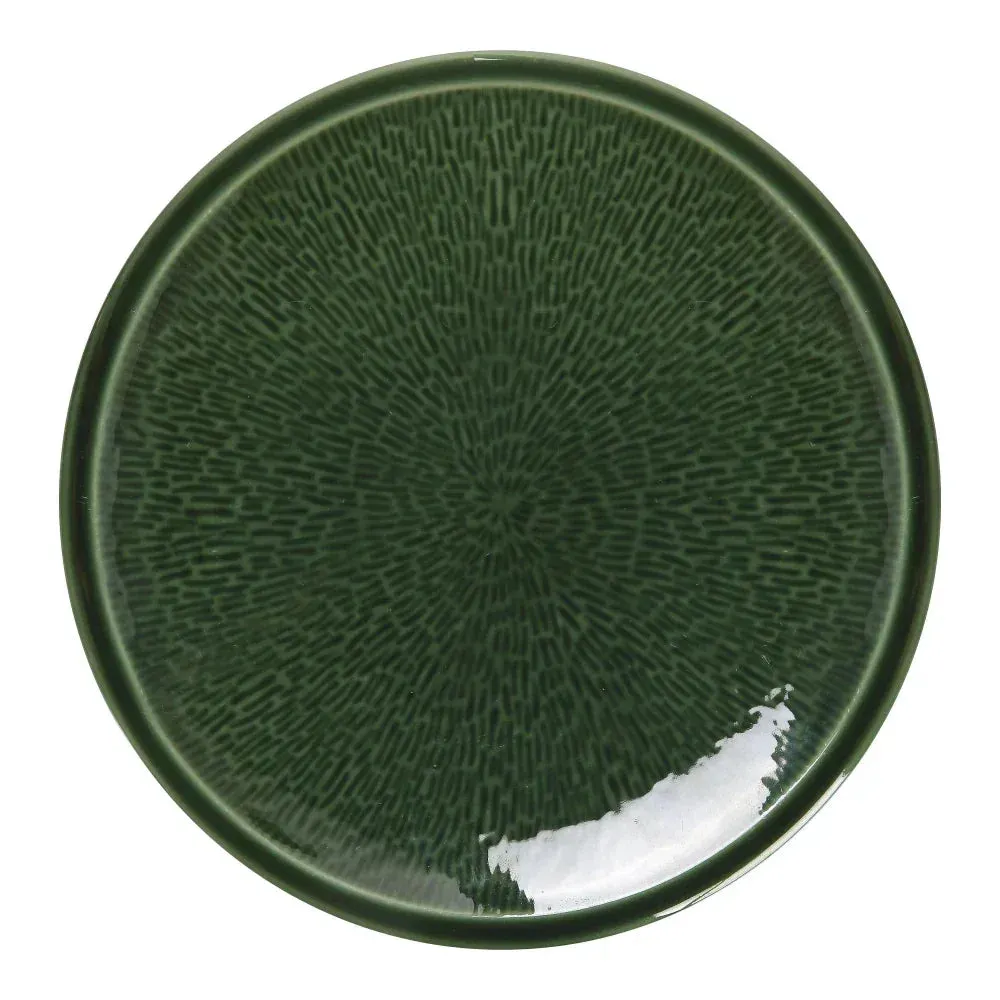 Yanco China green chinaware round plate, durable reusable catering serveware, ideal for entrees and shared servings at catered events.