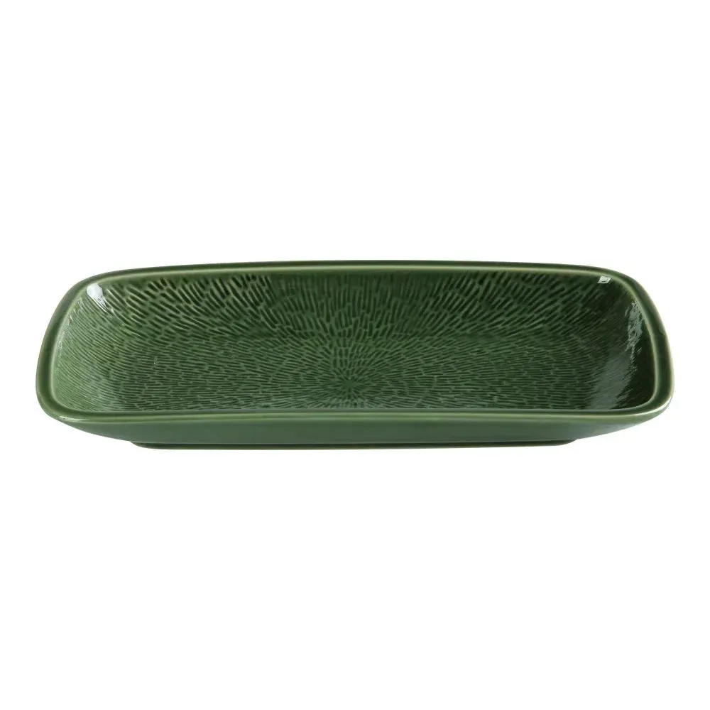 Yanco China green chinaware rectangular plate, durable reusable catering serveware, for side dishes and shared appetizers in foodservice.