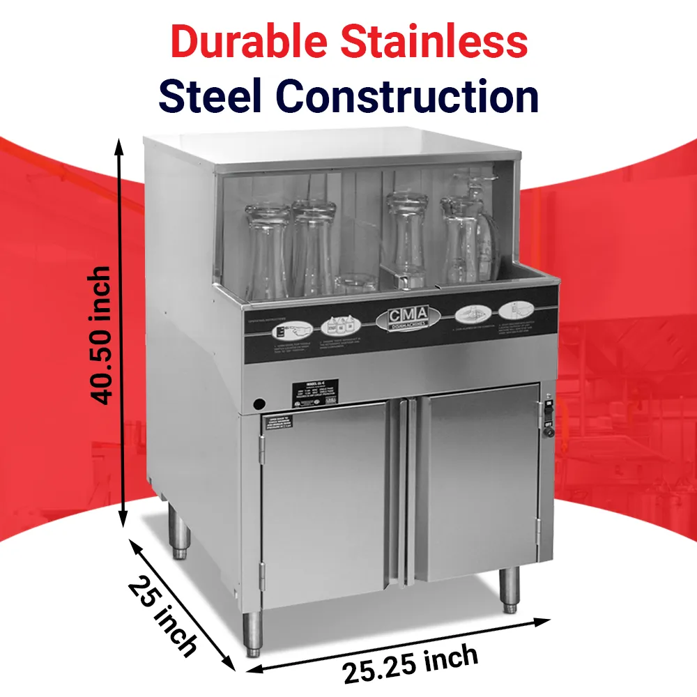 Low-temp chemical sanitizing CMA undercounter glasswasher with ScrapTrap removes debris and delivers spotless resultsideal for hotels and bars.