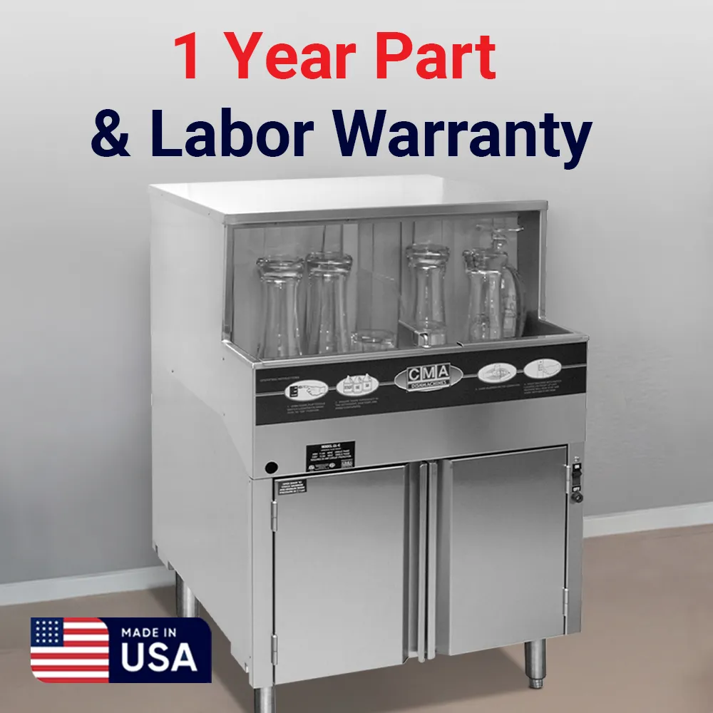 Low-temp chemical sanitizing CMA undercounter glasswasher with ScrapTrap removes debris and delivers spotless resultsideal for hotels and bars.