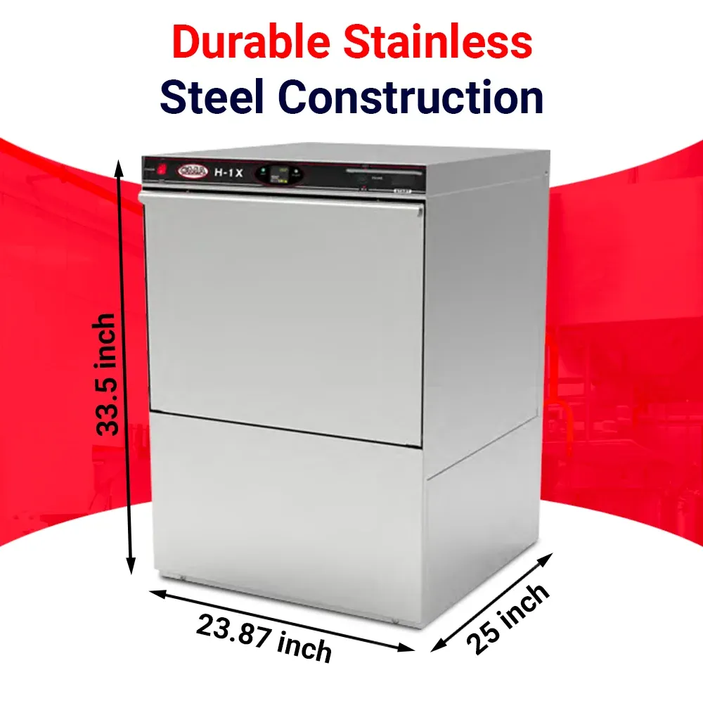 High-temp fill and dump CMA undercounter dishwasher with built-in dispenser, sanitizing cookware and utensils quickly for hotels, cafes, and caterers.