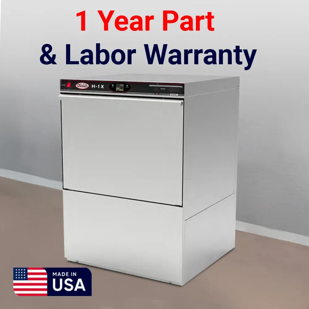 High-temp fill and dump CMA undercounter dishwasher with built-in dispenser, sanitizing cookware and utensils quickly for hotels, cafes, and caterers.