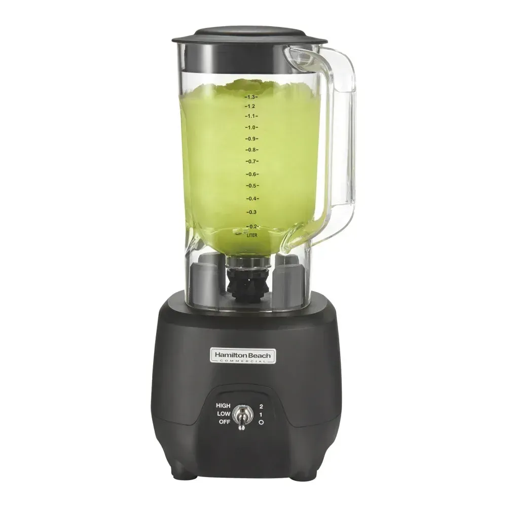 2-speed Hamilton Beach bar blender with powerful motor and shatter-resistant jar quickly crafts smoothies, cocktails, and frozen beverages for bars.