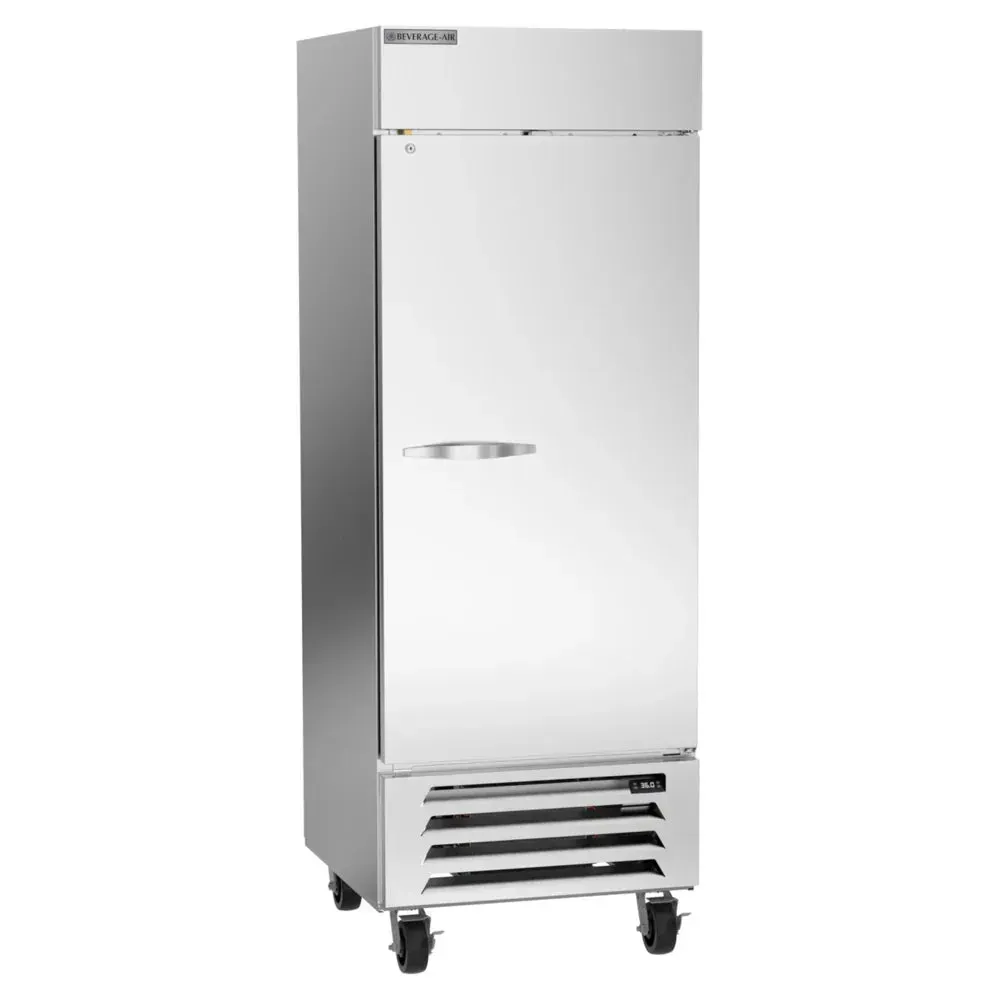 Beverage-Air narrow bottom-mounted reach-in refrigerator with LED lighting provides dependable chilled storage in a compact stainless steel build.