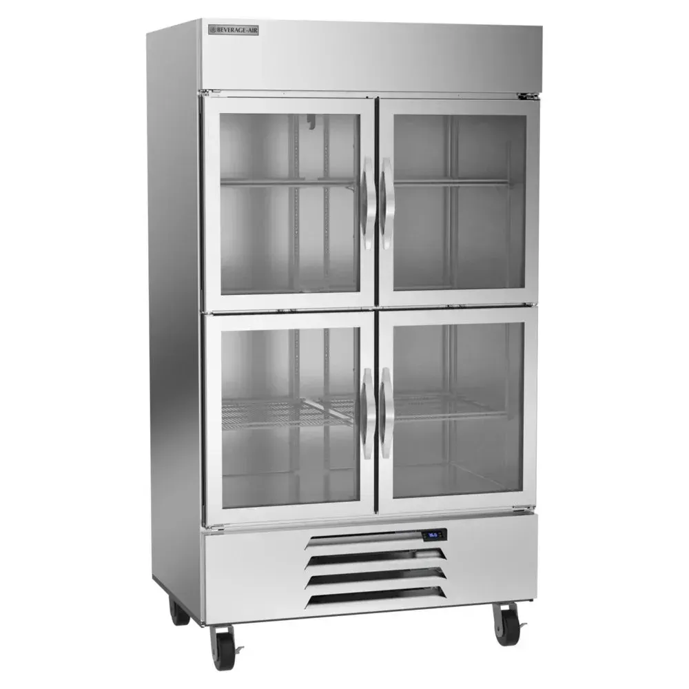 Beverage-Air compact bottom-mount half-glass door reach-in refrigerator for restaurants offers clear chilled-item visibility while conserving energy.