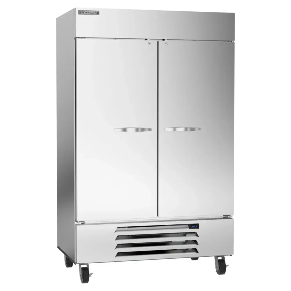 Beverage-Air bottom-mounted solid door reach-in refrigerator with LED lighting offers reliable cooling and durable stainless steel for hotel kitchens.