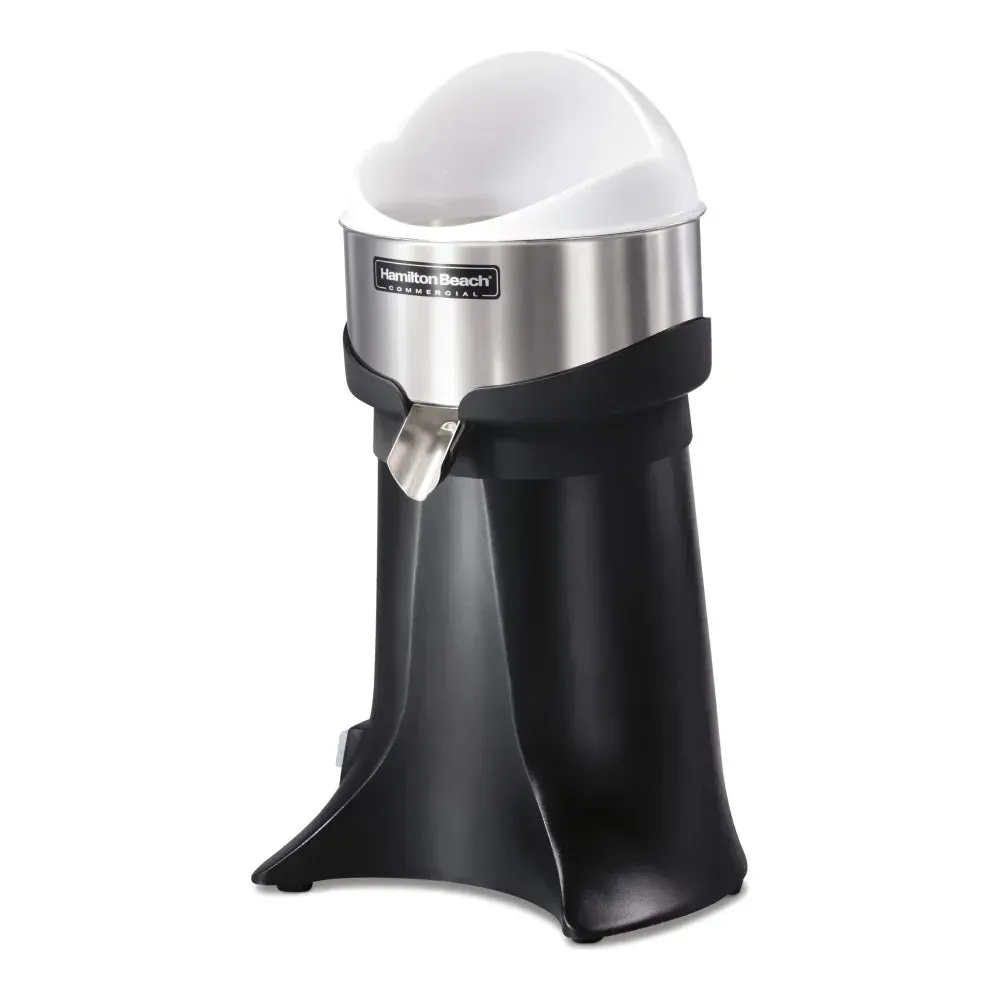 Commercial juicer by Hamilton Beach with 320-watt motor, made for high-volume juicing in juice bars and restaurants, or cafes.