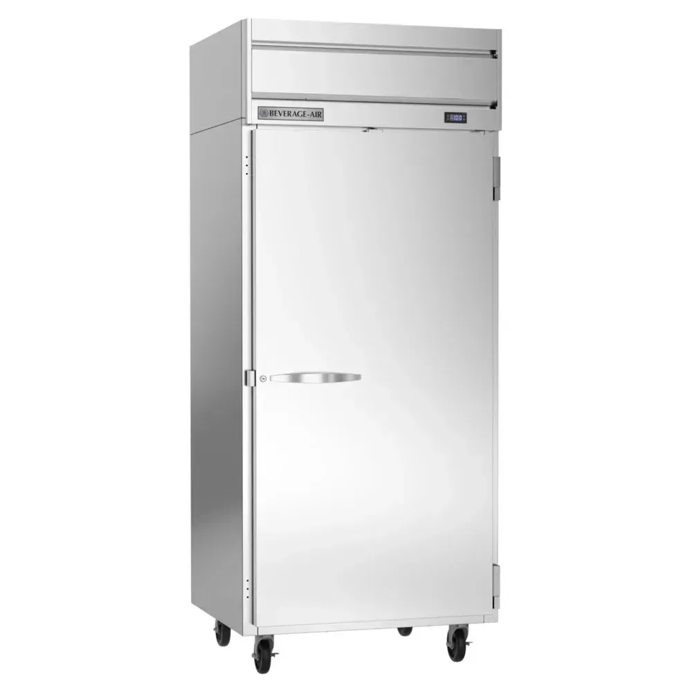 Beverage-Air single-section wide solid door reach-in freezer with digital controls and front-breathing design, ideal for built-in setups in kitchens.