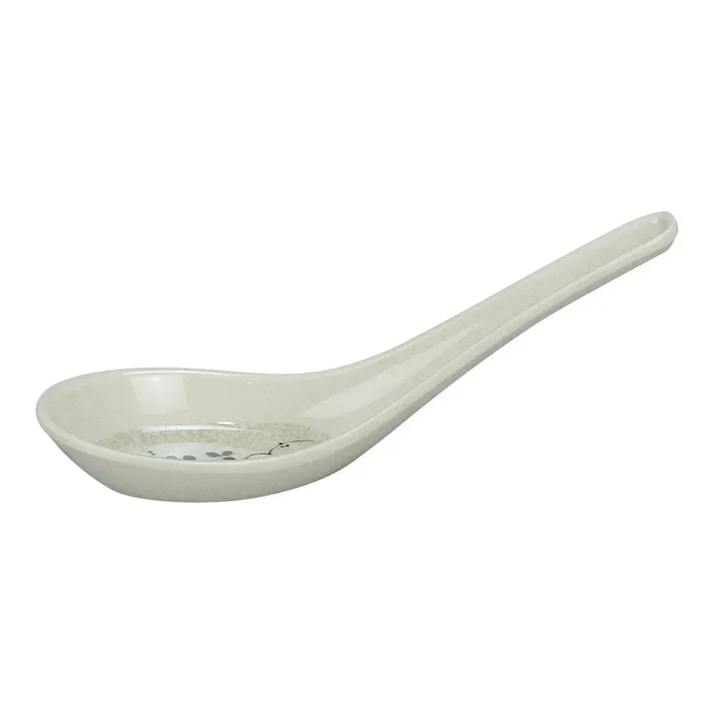 Yanco China beige melamine soup spoon durable and reusable for commercial catering, perfect for bulk utensil supply in restaurants and foodservice