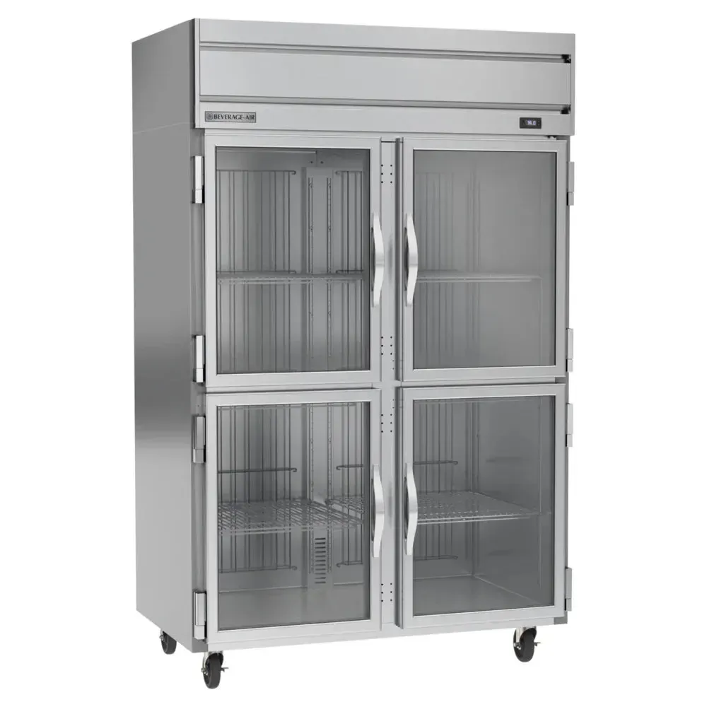 Beverage-Air two-section half-glass door reach-in refrigerator combining visibility and efficiency with crystal-clear panes and stainless steel.
