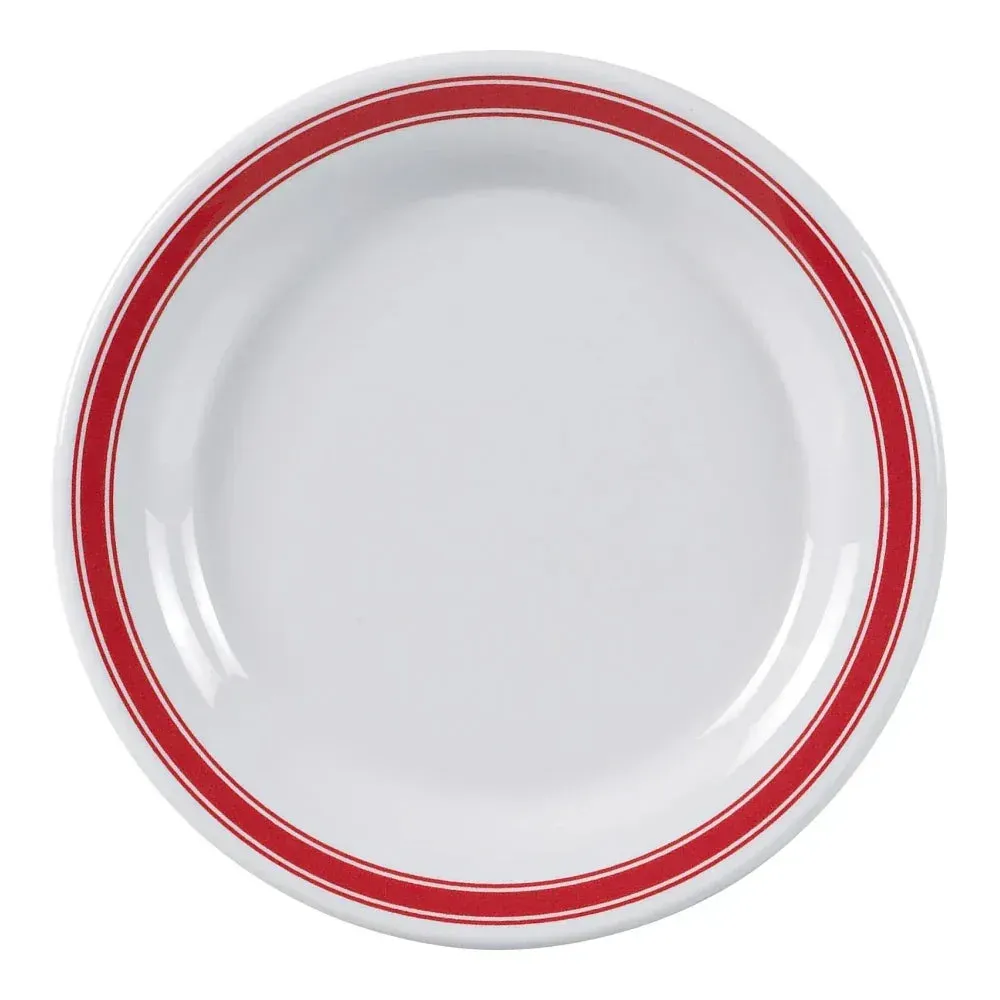 Yanco China white melamine round dinner plate durable and reusable, perfect for commercial catering, bulk restaurant supply, and foodservice use