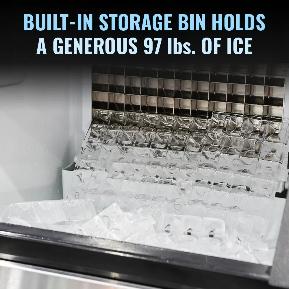 Ice-O-Matic undercounter cube ice machine with storage bin, providing consistent ice output for bars, restaurants, and cafes.