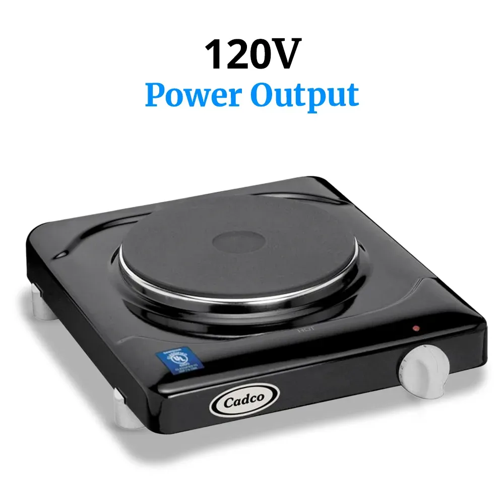 Cadco single burner black portable hot plate with cast iron element offers even heatingideal for dorms, offices, or small apartment cooking needs.
