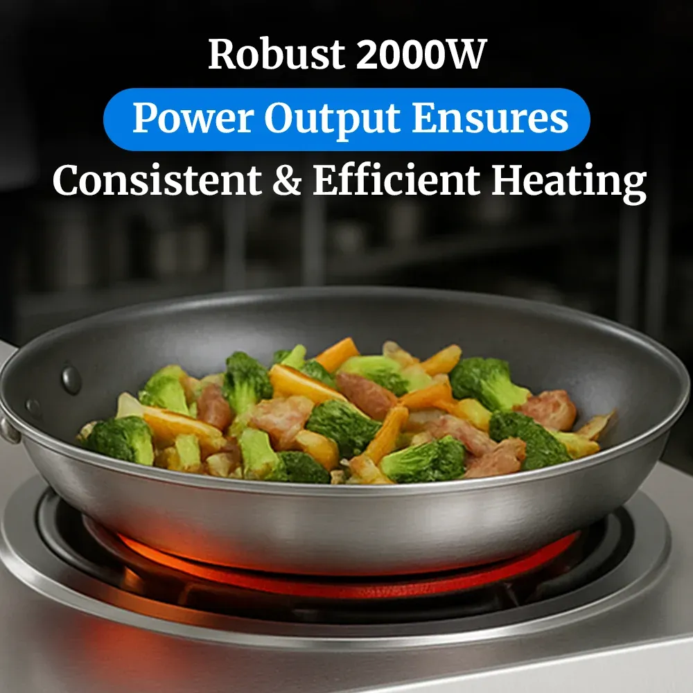 Cadco stainless steel single burner hot plate with large cast iron element provides even heat distribution for big pans and heavy cooking loads.