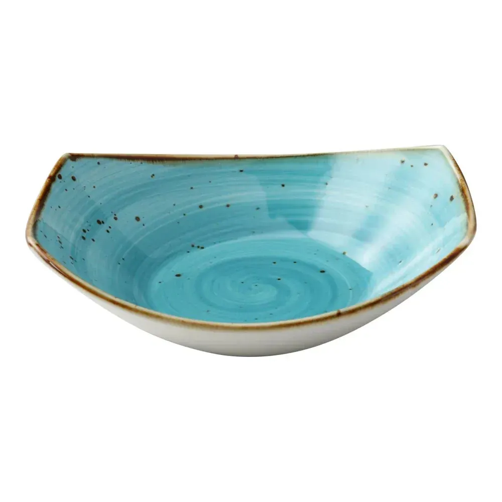 Wide twenty ounce reactive glaze turquoise pasta bowl by Yanco China, perfect for serving substantial pasta or noodle dishes with rustic style.