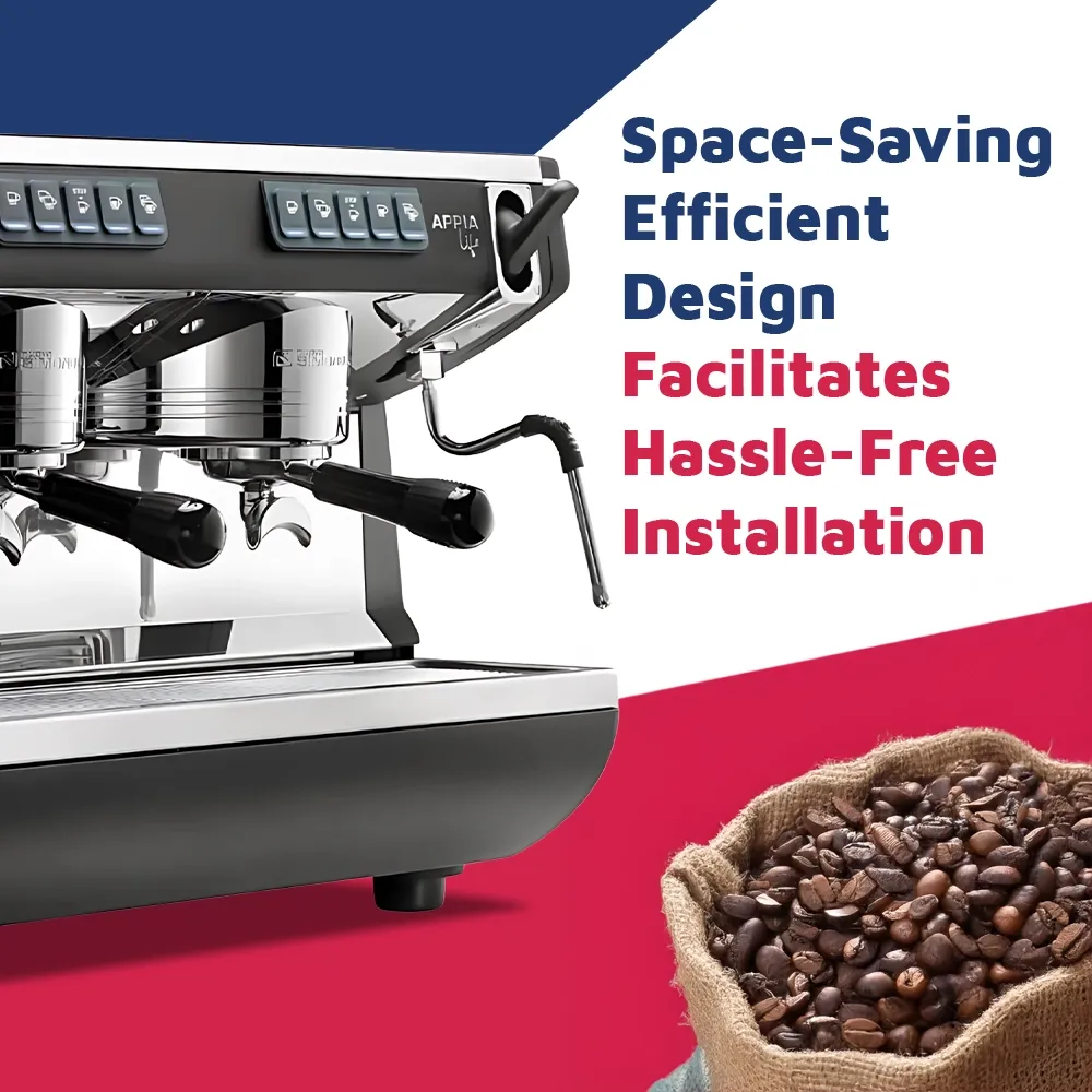 Nuova Simonelli dual-group matte black espresso machine with LED lights and precision gauges delivers high-volume shots on café counter.