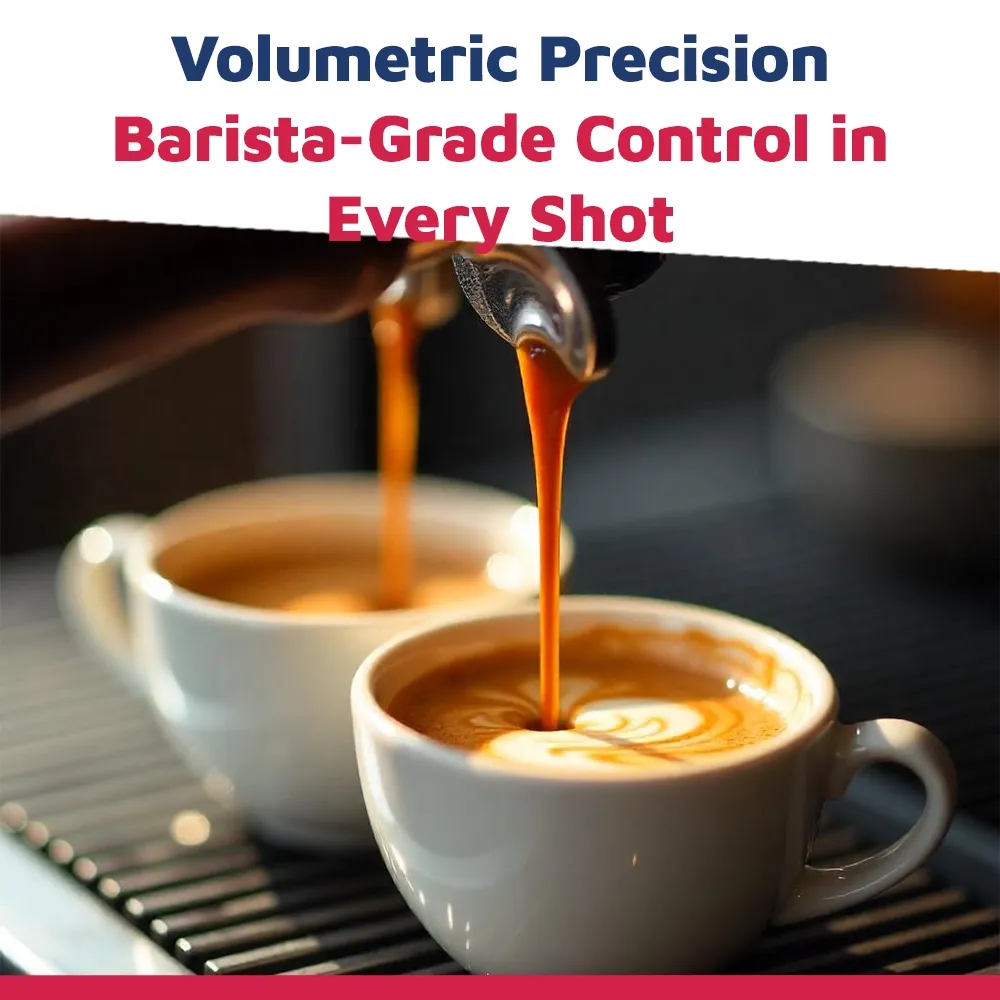 Nuova Simonelli modern matte black compact espresso machine with dual groups and tall cup clearance sits beside pastries and coffee beans.