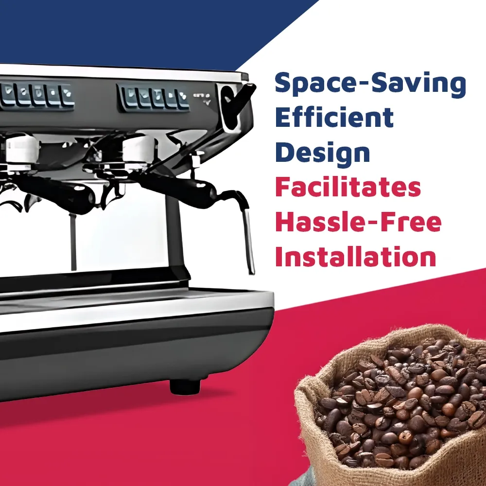 Nuova Simonelli matte black dual-group espresso machine with chrome touches, LED controls, and steam wands on stainless counter for rich crema.