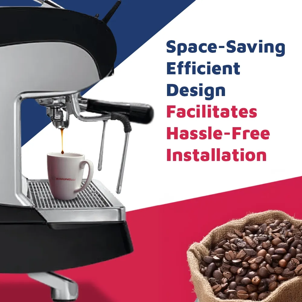 Nuova Simonelli semi-automatic three-group espresso machine in stainless steel with volumetric dosing for barista precision in busy cafés.