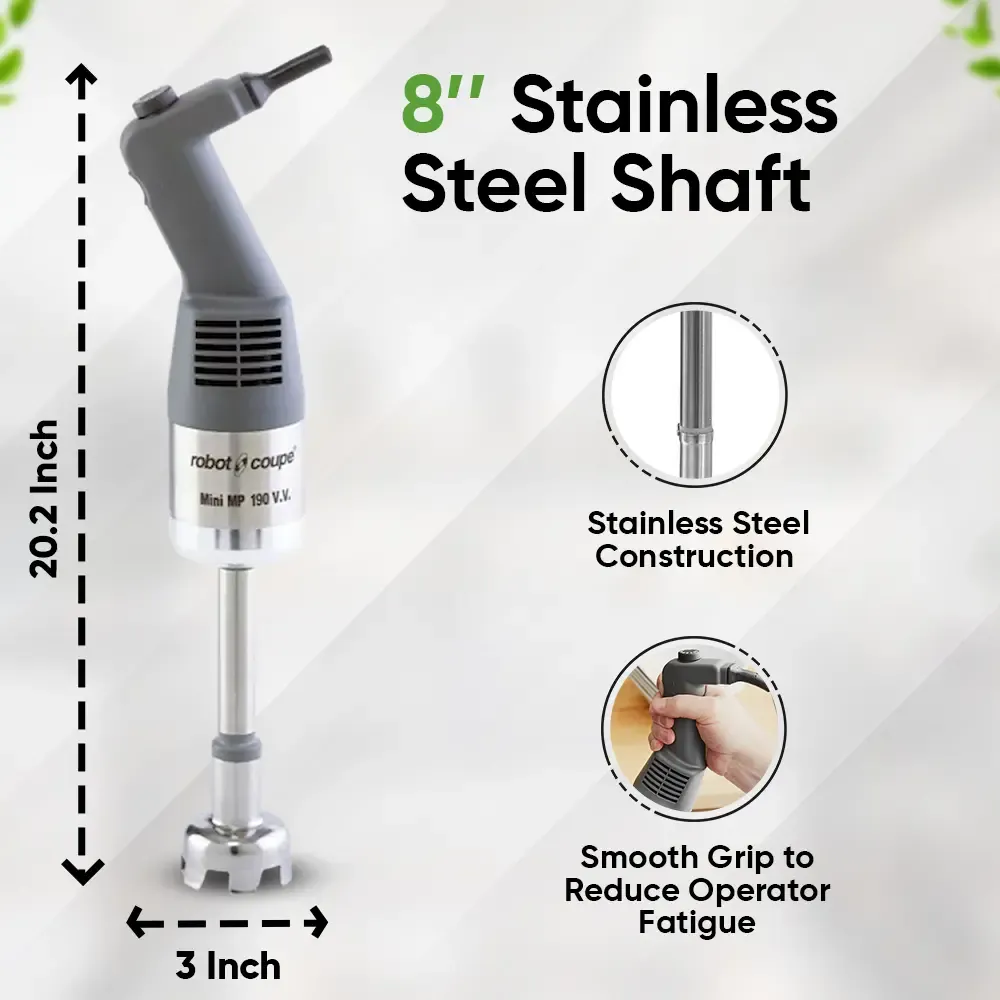 Robot Coupe mini combi blender with whisk for small batch sauces, dressings, and purees in mobile or space-limited commercial kitchens.