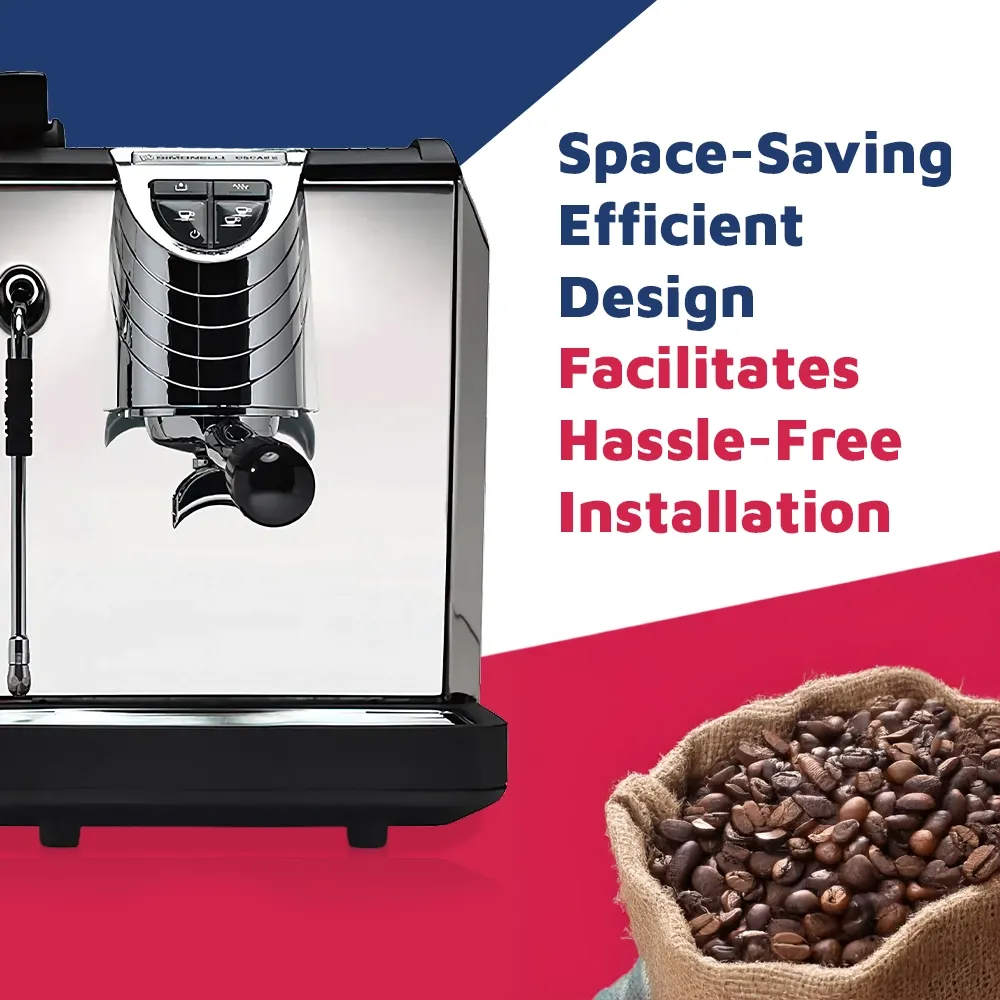 Nuova Simonelli direct-connect espresso machine in glossy black with stainless accents placed on a sleek café counter in a modern coffee setup.