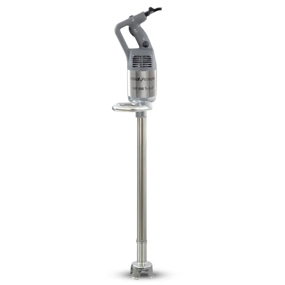 Robot Coupe single speed immersion blender with extra-long shaft and high torque for rapid blending in catering and commercial kitchens.