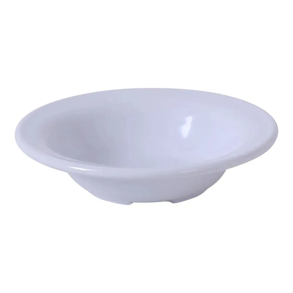 Classic white Yanco China melamine salad bowl, versatile and lightweight, perfect for tossed greens or fruit salads.