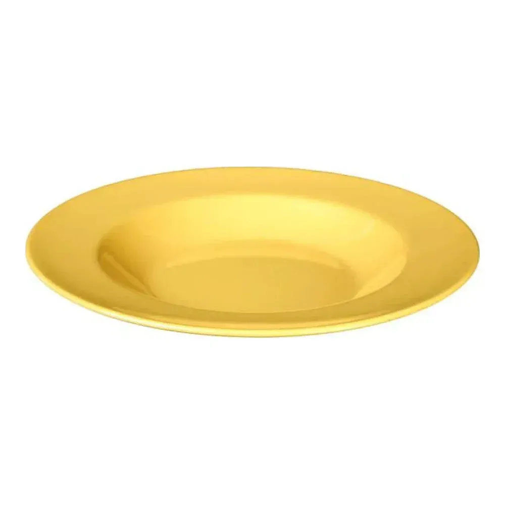 Yanco China yellow plate with a warm glossy texture that brightens any dining experience, perfect for summery meals and festive settings alike.