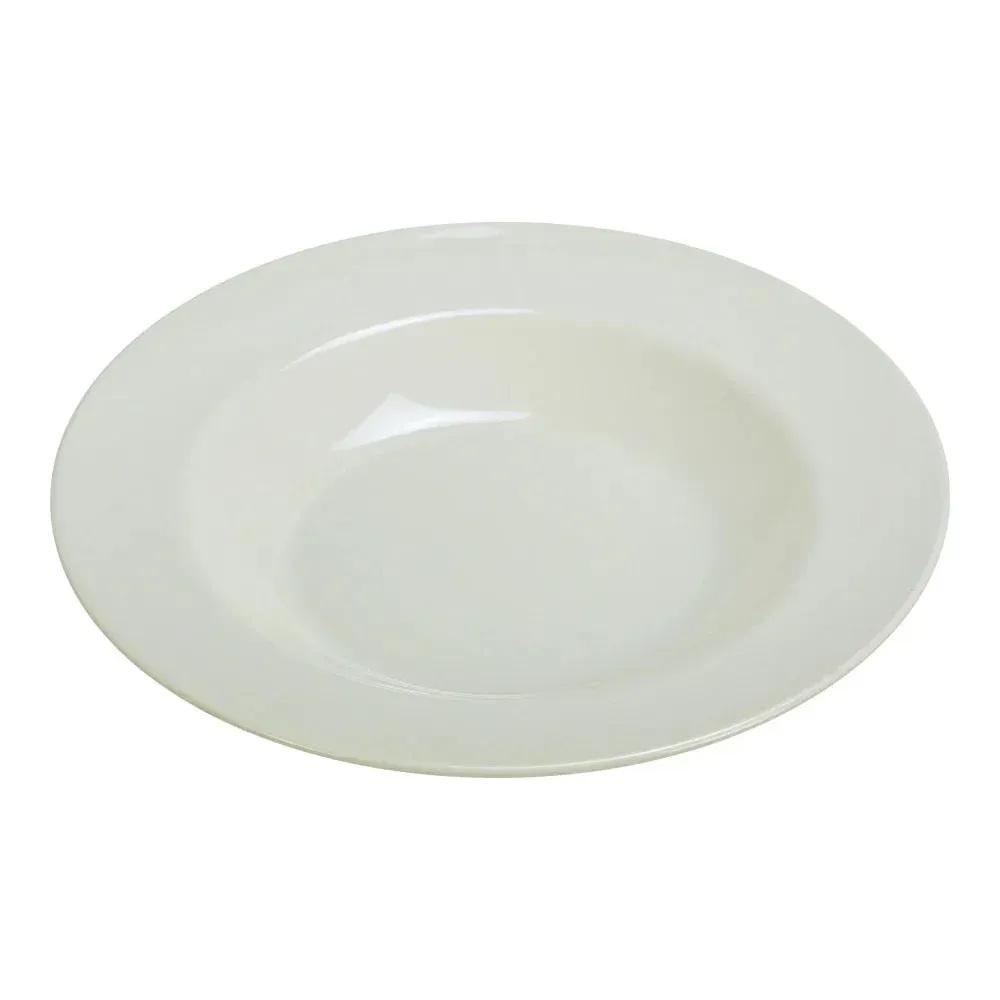 Yanco China white plate with a glossy finish and smooth lines, perfect for highlighting colorful dishes in clean and sophisticated presentations.