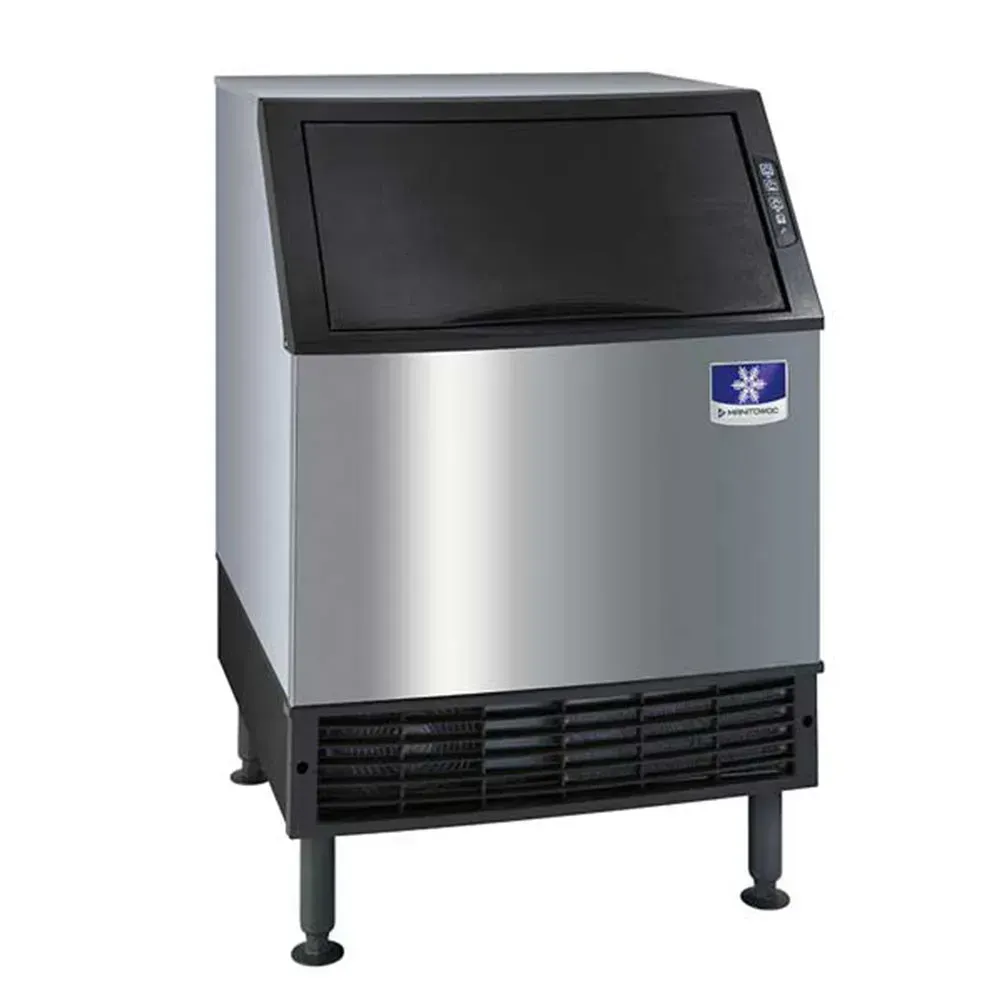 Manitowoc NEO air-cooled compact undercounter full-cube ice machine with 90 lb bin suits hotels, restaurants, or cafés that need space-saving ice.