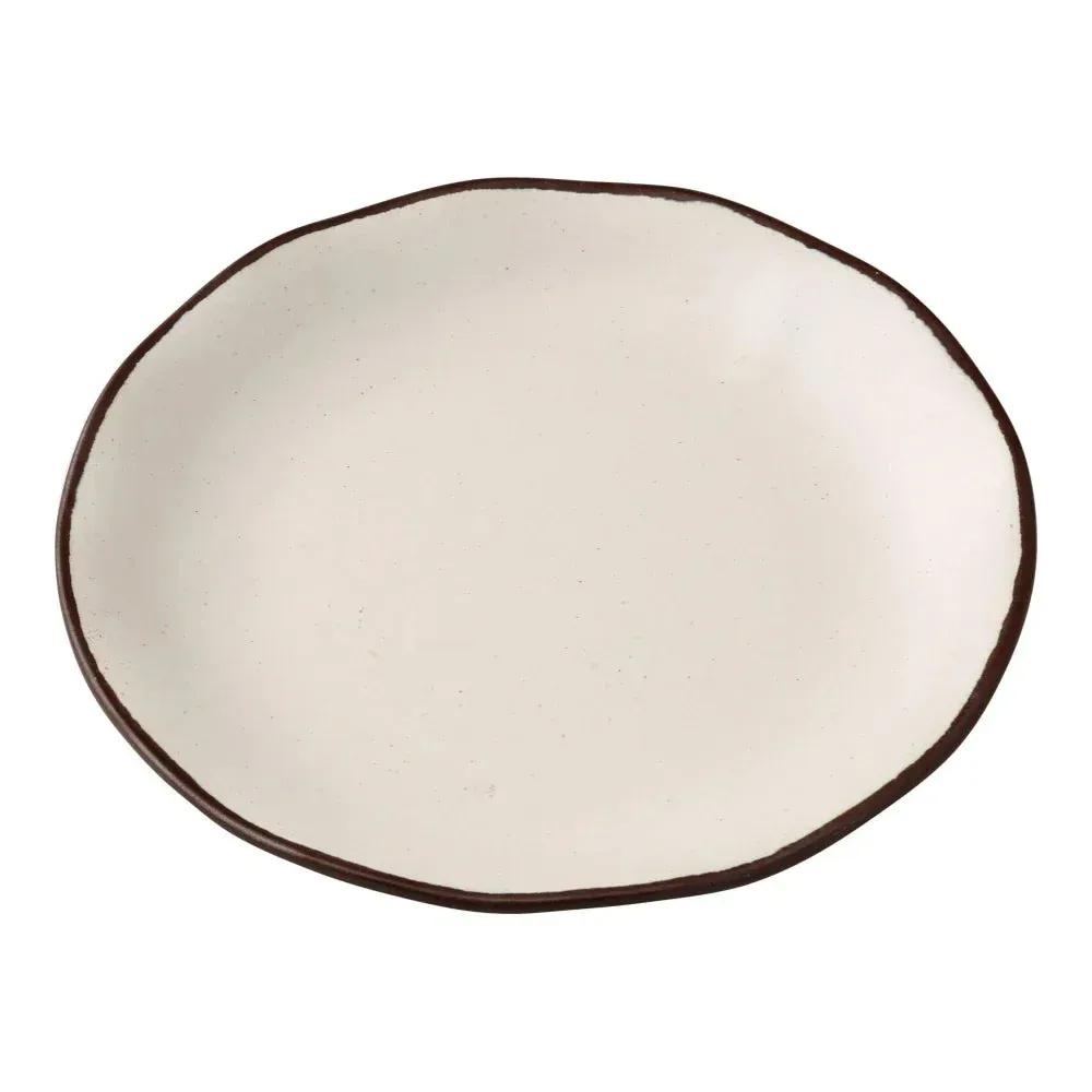 Yanco China white melamine round dinner plate with clean finish, suitable for serving meals in kitchens, buffets, and professional service areas.