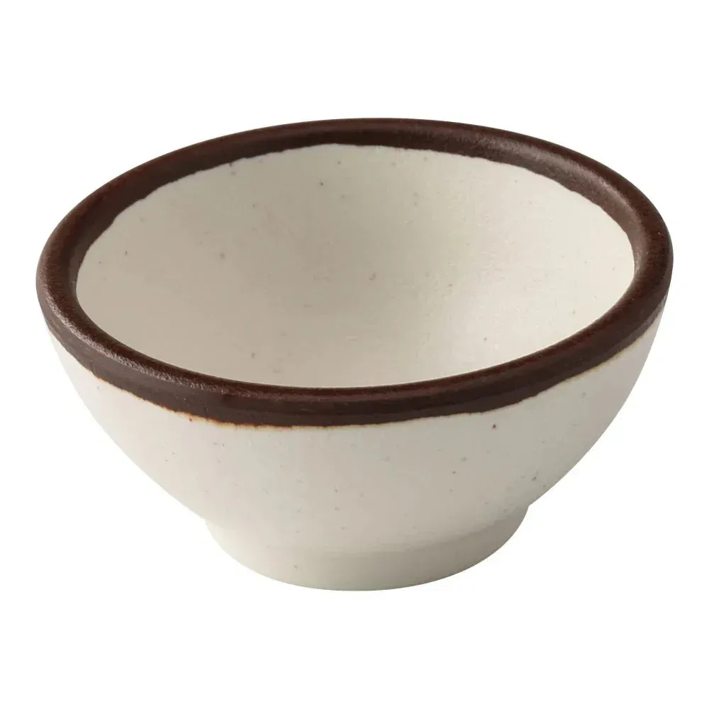 Yanco China white melamine round sauce dish with sturdy design, ideal for sauces, sides, and condiments in casual or fine dining settings.