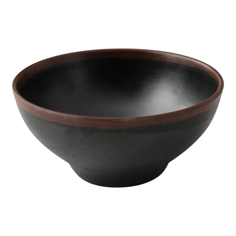 Yanco China black melamine cereal bowl with simple round form, smooth edges, and sturdy build, perfect for breakfast or snack presentations.
