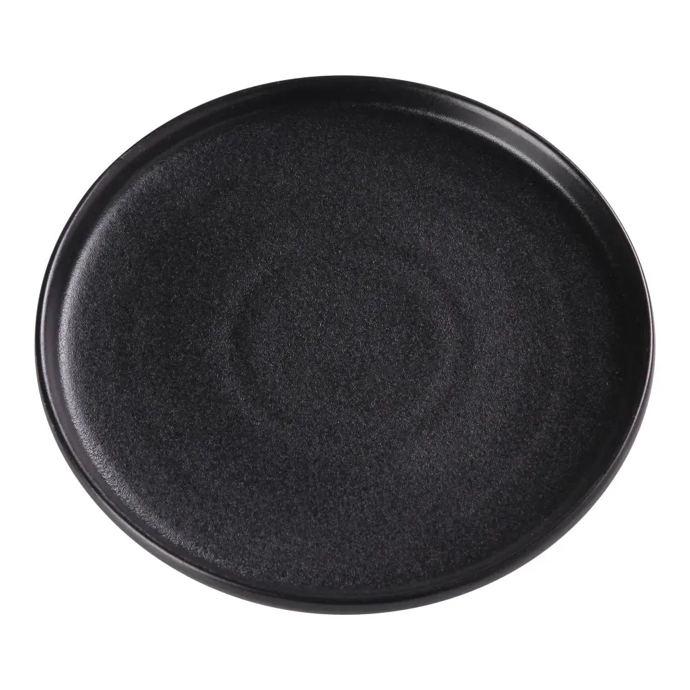 Yanco China two dozen classic black round plates with subtle upright rim, versatile for restaurant, buffet, and professional horeca tables.