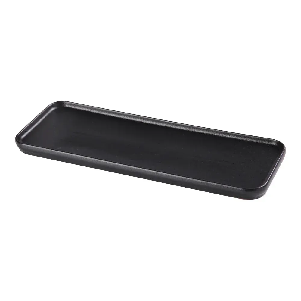 Yanco China stylish black chinaware rectangular plate perfect for hotel canapé service, restaurant tapas, and café sushi rolls with modern appeal.
