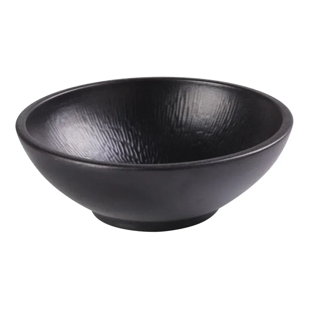 Yanco China modern black chinaware noodle bowl, perfect for hotel ramen, restaurant fusion bowls, or café takeout portions; sleek and durable.