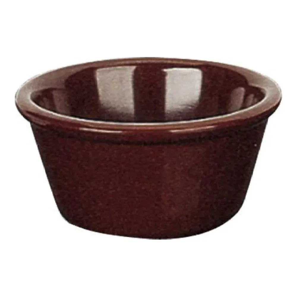 Yanco China brown melamine ramekin, smooth finish, ideal for sauces, dips, or condiments, supplied in bulk for commercial use