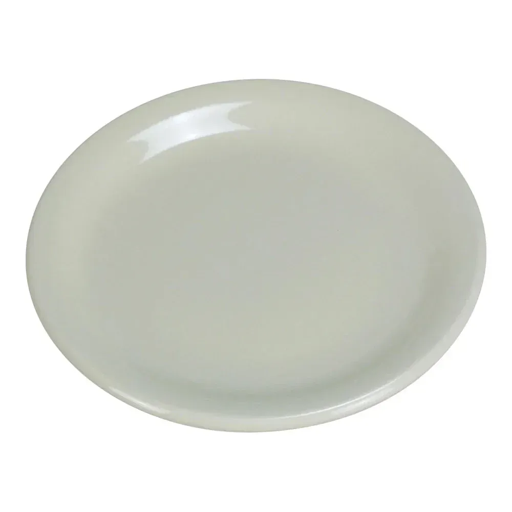 Small round chinaware plate with a slim, narrow rim from Yanco China, an essential piece for presenting bread service or petite appetizers.
