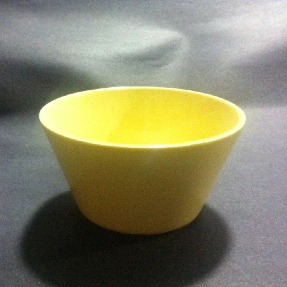 Yanco China yellow melamine bouillon cup durable for hot or cold soup service, ideal for restaurants, buffets, or casual dining presentations