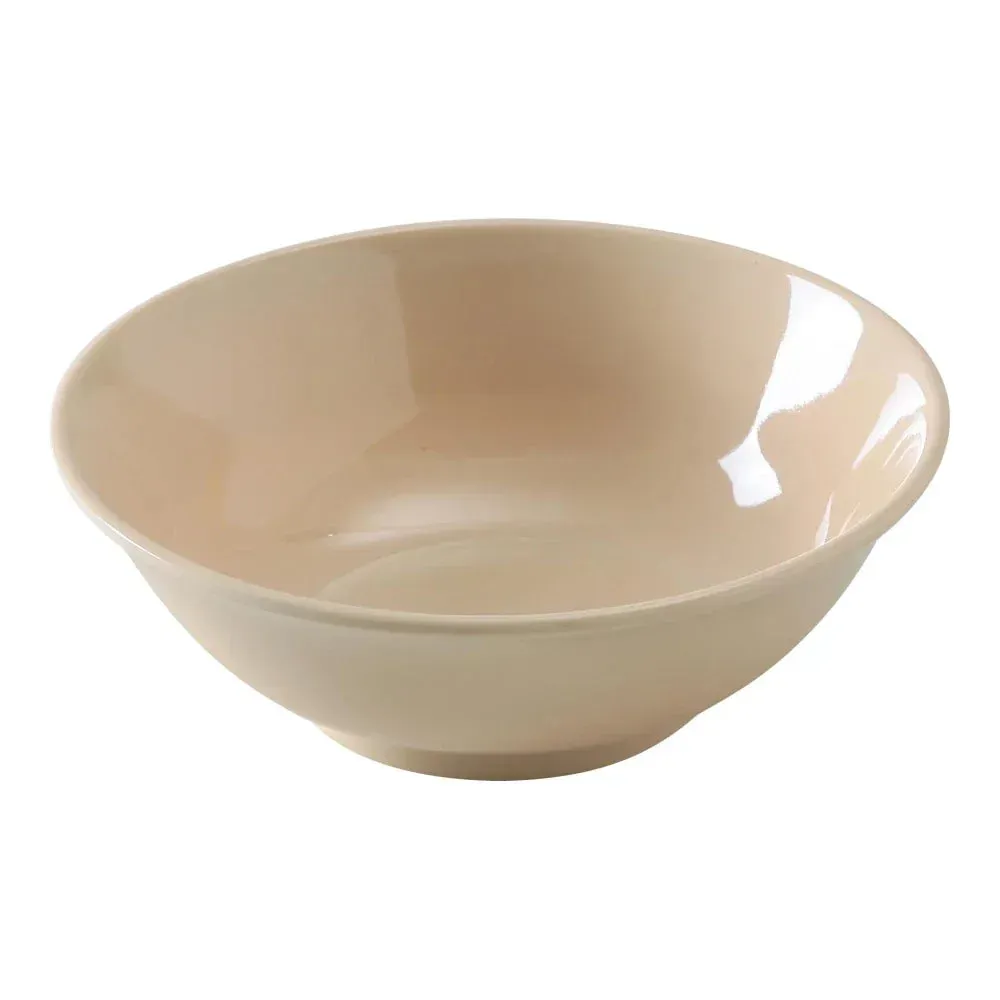 Yanco China tan melamine rimless bowl, elegant for restaurants or events, lightweight, durable, and easy to clean for daily commercial use.