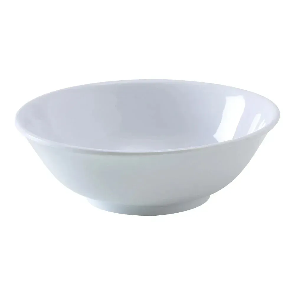 Yanco China white melamine rimless bowl, perfect for stylish food presentation in restaurants, cafes, or catering, durable and dishwasher safe.